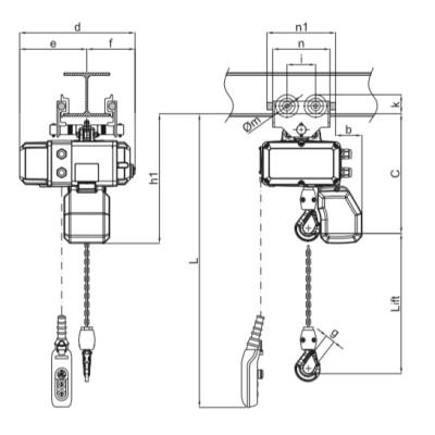Wciągnik łańcuchowy elektryczny przejezdny wózek swobodny MH/2S 125 - 2000kg