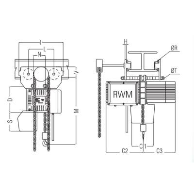 Wciągnik łańcuchowy elektryczny przejezdny wózek mechaniczny CM-W-230V 125 – 1000kg