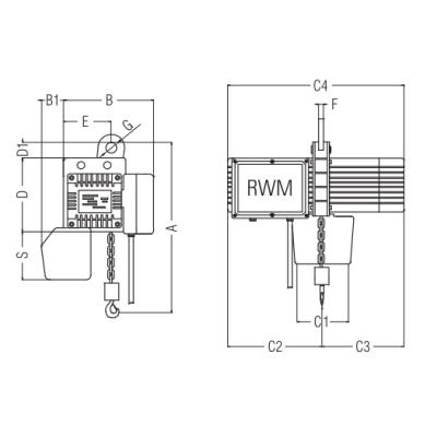 Wciągnik łańcuchowy elektryczny stacjonarny zawieszenie oczkowe F-W-230V 125 – 1000kg